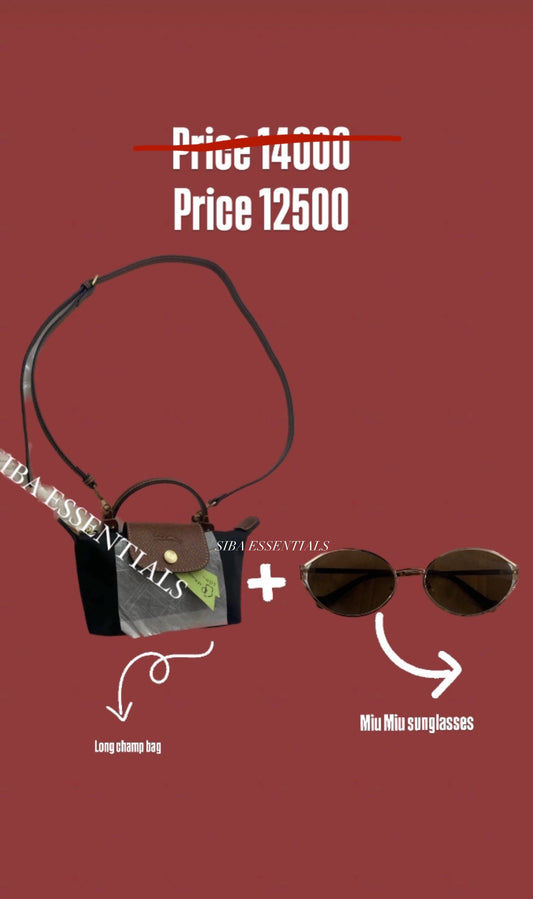 Long champ bag + Miu Miu sunglasses